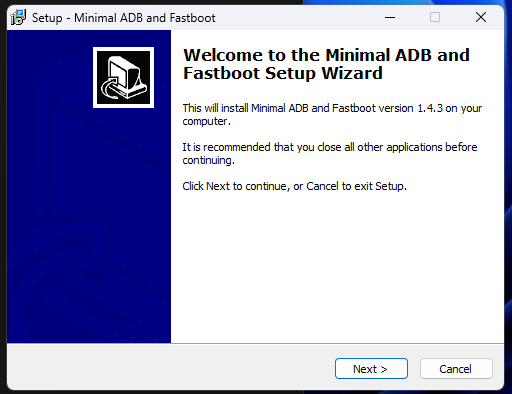 need Minimal_ADB_Fastboot_Setup.exe.